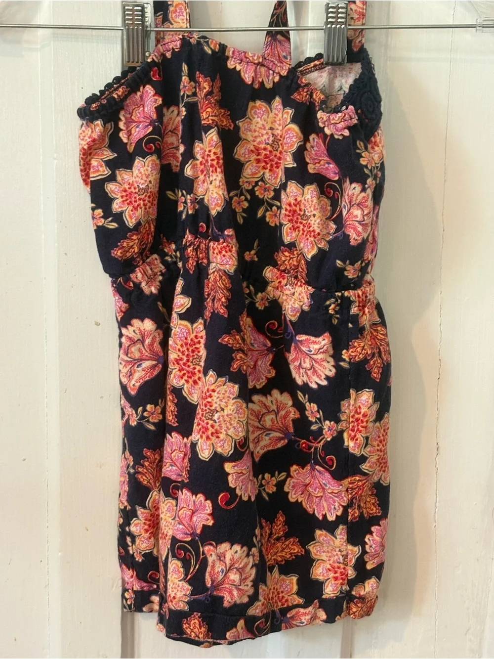 Old Navy Navy Floral Girls' One-Piece Romper with Pink and Coral Flowers